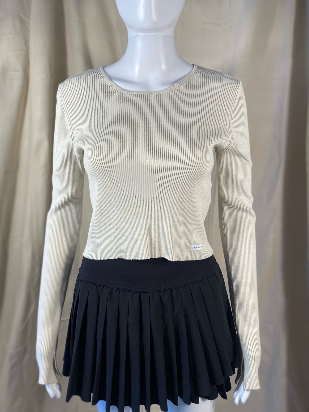 Calvin Klein Beige Ribbed Crop Long Sleeve